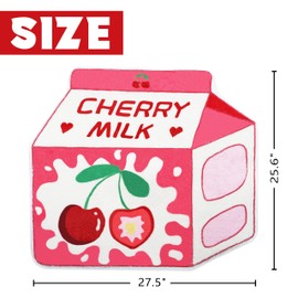 Kitcmat Cute Pink Fruit Cherry Milk Rug Non-Slip Soft Washable Funny Irregular Shaped Bath Mat for Bathroom, Bedroom Living Room, 25.6"x27.5"