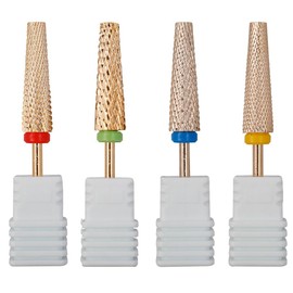 Yakamoz 4Pcs Professional Carbide Tungsten Nail Drill Bit Set, 5 in 1 Extension Nail Drill Bits,3/32 Inch Diameter Two Way Rotate Advanced Safety Bits For Manicure Pedicure Cuticle Acrylic Hard Gel Nails