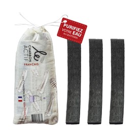 Le Charbon Actif Français - 1 year of filtered water - water filter stick French vegetable charcoal X3-1 coal=1L water - Natural for jug, bottle - Filters tap water - Binchotan alternative