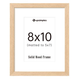 upsimples 8x10 Picture Frame, Natural Solid Wooden Picture Frames, Display 5x7 with Mat or 8 x 10 Without Mat, Wall or Tabletop, 1 Pack | upsimples