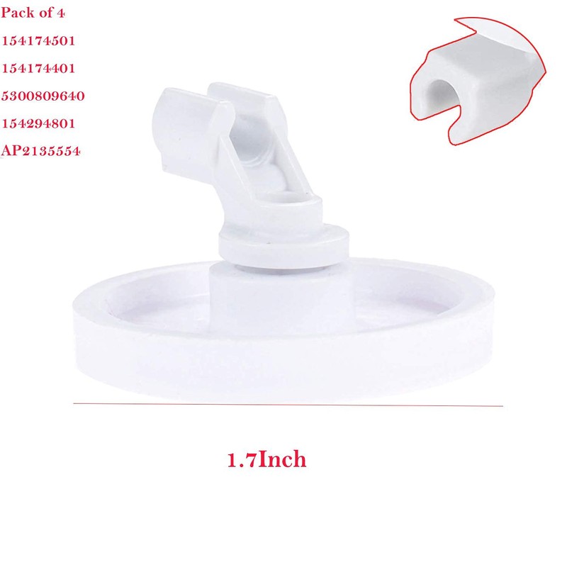 154174501 食器洗い機ホイールブラケットアセンブリ(4個パック) Frigidaire Kenmore Tappan Westinghouse 食器洗い機の交換用、154174401 5300809640 154294801 AP2135554