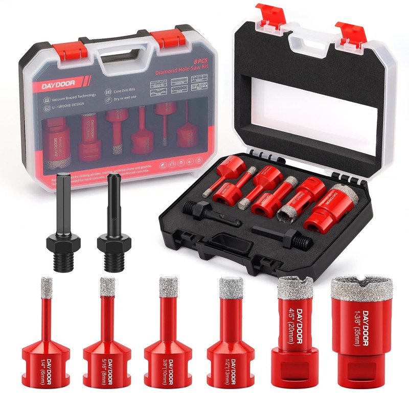 DAYDOOR Diamond Hole Saw Kit, 8-Piece Tile Hole Saw Kit
