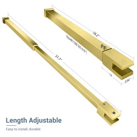Shower Door Support Bar, Stainless Steel Glass to Ceiling Rod 18.2"-31.7" (462mm-805mm), for Fix 5/16" (8mm) to 3/8" (10mm) Frameless Shower Glass Panel, Brushed Gold