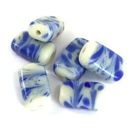 Ny6design Handmade LampWork Glass Blue Splash Pillow Beads 18mm 6pcs Cream Blue F32