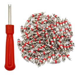 LLAUTOOLS 100Pcs Schrader Tire Valve Core and 1Pc Valve Core Removal Tool,Replacement for General Vehicles of Cars,Motorcycles,Bicycles and Trucks,Two Colors Seal Rubber Ring Available (Red)