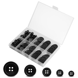 Pack of 100 Resin Buttons, 4 Hole Black Plastic Buttons, 5 Sizes, Round Buttons with Storage Box, for Dresses, Sewing, Coat, Shirts and DIY Decoration