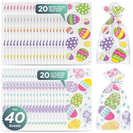 HOME & HOOPLA Easter Party Supplies - Cellophane Bags for Party Favors and Treats (20 Count of Each Design, 40 Bags Total)
