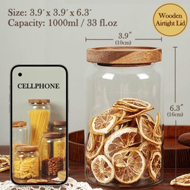 Labina Glass Storage Container Airtight Food Jars Kitchen Canister with Wood Lids, 33 Oz Wide Mouth Pantry Organization Glass Jar for Flour, Sugar, Cookie, Spagetti, Nuts and Candy (2 Pack)