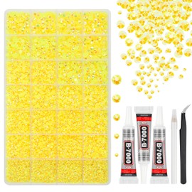 33000Pcs Lemon Yellow AB Resin Jelly Rhinestones for Bedazzling, 2-6mm Flatback Gems for Diamond Art, Bedazzler Kit with 3Pcs 10ml B7000 Jewelry Glue for Crafting Crafts Nail Art