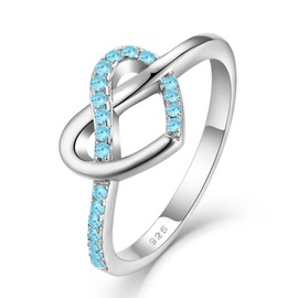 YL Infinity Love Knot Heart Promise Ring 925 Sterling Silver Created Aquamarine Anniversary Band Jewelry for Women-size6