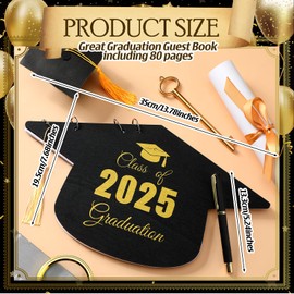 Supervitae Class of 2025 Graduation Wooden Guest Book with Pen Class of 2025 Grad Cap Signature Graduation Party Favor Guest Sign in Book for Messages Well Wishes Memory Scrapbook for College Gifts