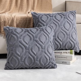ETASOP Decorative Throw Pillow Covers with Inserts 18x18, Soft Plush Faux Wool Couch Pillow Covers for Home, Set of 2 (Blue Grey)