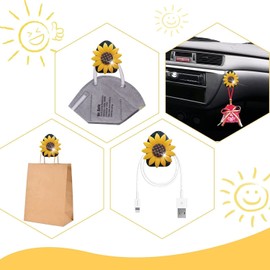 Crystal Moon Air Vent Clips, 4 Pcs Quartz Moon Style Car Air Fresheners Vent Clips Car Diffuser Vent Clip Cute Car Decoration Car Interior Decor Car Accessories for Women Men + Cute Sunflower Mask Hook