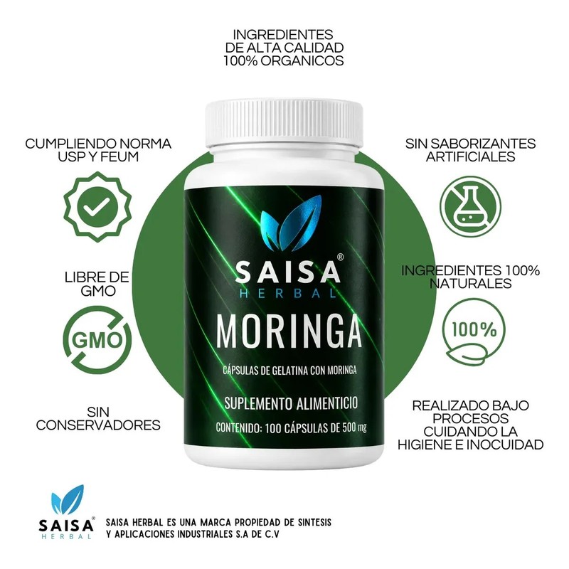 Moringa Saisa Herbal 100 Cápsulas Suplemento Alimenticio