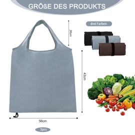 Puedno Pack of 3 Foldable Shopping Bags, 43 x 56 cm, Reusable Shopping Bags, Oxford Fabric Bag, Foldable Shopping Bags, Washable Shopping Bag for Shopping, Black, black