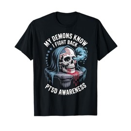 Reaper PTSD My Demons Know I Fight Mental Health Awareness T-Shirt