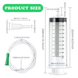 Syringe 200 ml, Syringe with Hose, Colostrum Syringe, Durable Syringe with Hose, Plastic Syringe, Reusable, Large Syringe, Dosing Syringe for Pet Feeding, Plant Watering, Laboratory