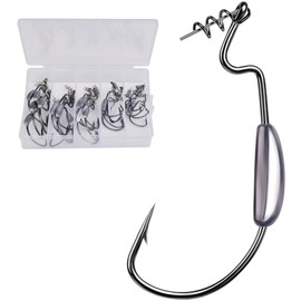 Fishing Hooks for Bass Fishing - 25pcs Weighted EWG Offset Worm Hook Texas Rig Hooks for Freshwater Saltwater Size 4/0 - Soft Lures Worms Plastics Bait Fishing Hook with Tackle Box
