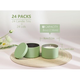 Aroparc Candle Tins 8oz with Lids, 24 Pack Seamless Bulk Candle Containers for Candle Making Supplies Empty Candle Jars - Mint