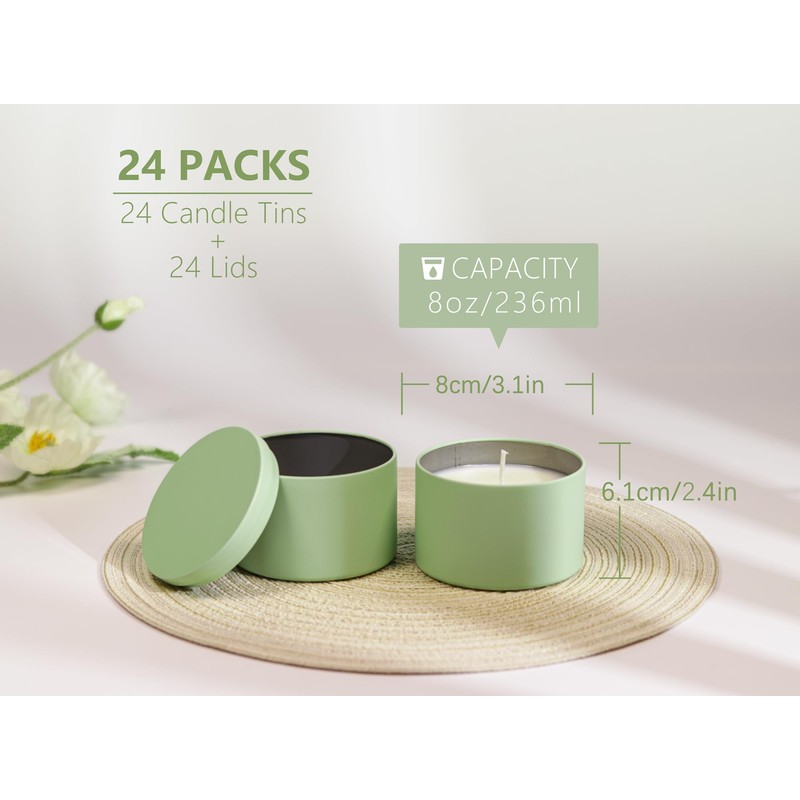 Aroparc Candle Tins 8oz with Lids, 24 Pack Seamless Bulk