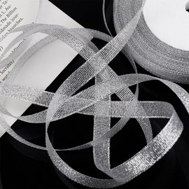 Glitter Metallic Silver Lace 1/4 Inch 25 Yards Sparkly Fabric Ribbon for DIY Crafts Sewing Gift Wrapping Package Bow Making Floral Christmas Decoration