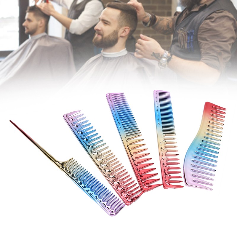 5pcs Space Aluminum Colorful Gradient Haircut Comb Salon Hairdressing Comb