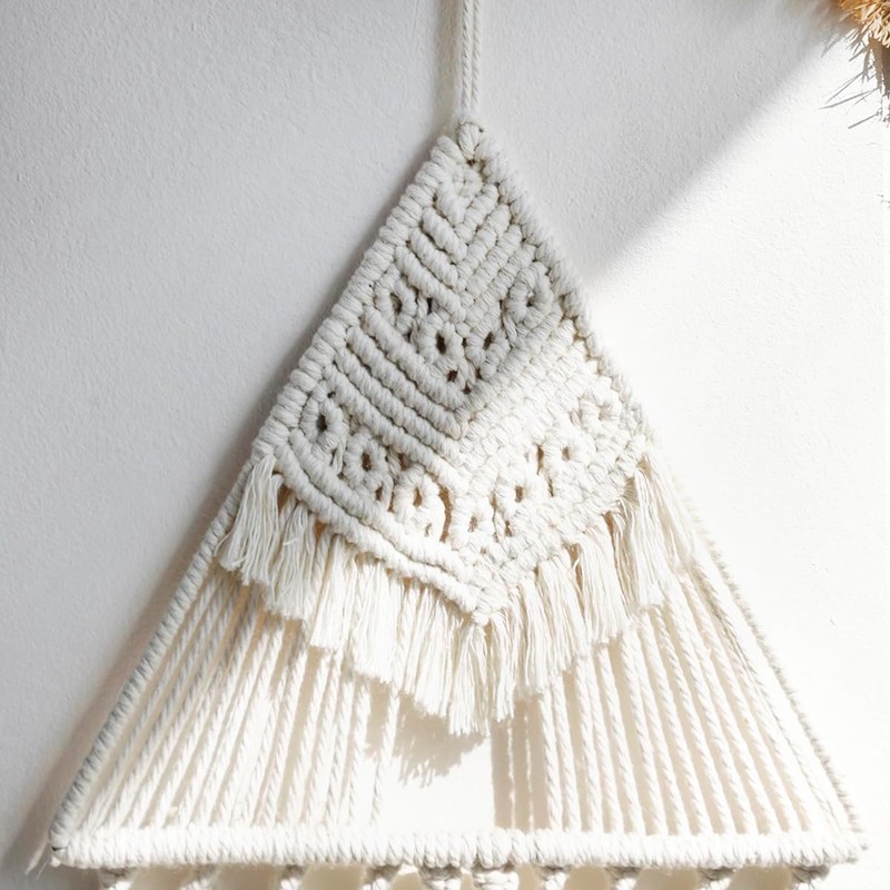 AIMALL Handmade Macrame Wall Hanging, Boho Triangle Dreamcatcher Tapestry, Cotton