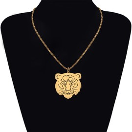 SHIGIE Stainless Steel Fierce Tiger Head Necklace Pendant Chain 18K Gold Silver Plated Leopard Animals Jewellery For Women Gifts (18K Gold Plated)