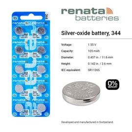 Renata 344 Button Cell watch battery, 5 Pack by Renata