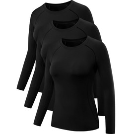 NELEUS Women's 3 Pack Compression Workout Shirt,8021,Black,L,Tag XL