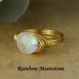 Round White and Gray Howlite Coin Shaped Gemstone Sterling Silver, Yellow or Rose Gold Filled Wire Wrapped Ring- Custom made to size 4-14