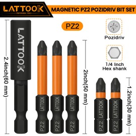 Pozidriv Bit Set, LATTOOK 6-Piece PZ2 Bits Pozi Pozidriv Screwdriver, S2 Steel with Magnetic, 2'' & 1'' Long