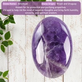 GEMMYDREAM 2.4'' Amethyst Healing Crystals Palm Stone Worry Stone, Natural Polished Stone for Massage, Reiki, Stress Relief, and Balancing Meditation Accessories
