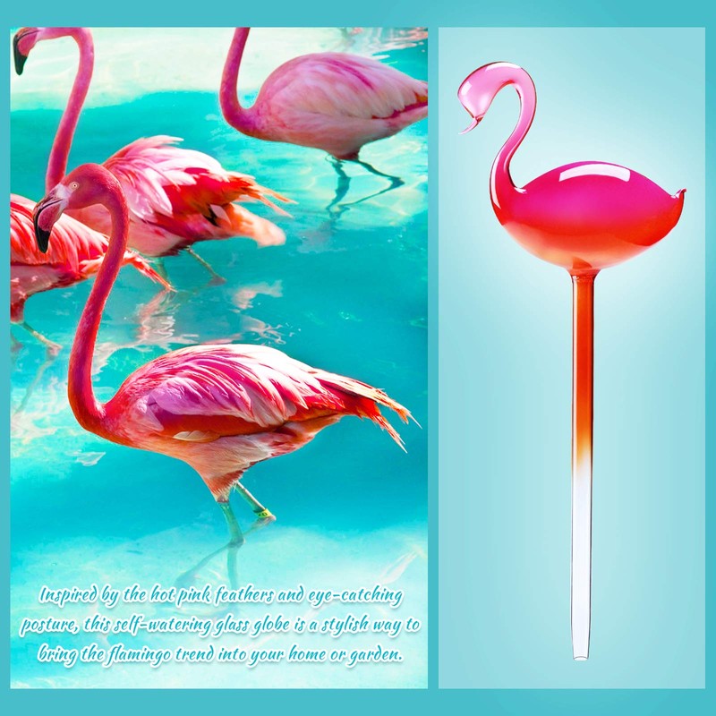 Self-Watering Glass Globes 2PCS Flamingo Gradient Hot Pink 10" Long