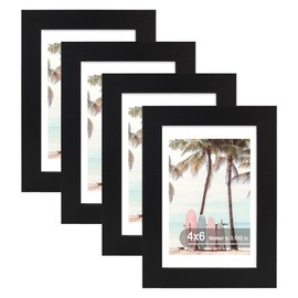 Hongkee 4x6 Picture Frame (4 Pack, Black), Made of Real Glass and Wooden Frame - Display Pictures 3.5x5 with Mat or 4x6 Without Mat, 4 by 6 Photo Frames TableTop Display and Wall Mounting