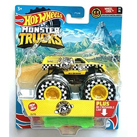 DieCast Hotwheels Monster Trucks Taxi, re-Crushable 51/75 (1:64 Scale) Yellow