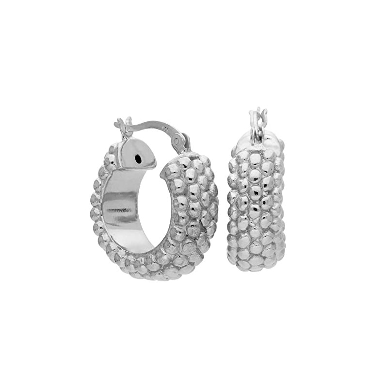 Sterling Silver Bobble Beaded Chunky Round Hoop Earrings