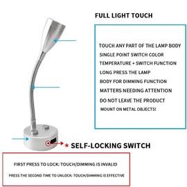 ANYPOWK 2 x RV 12V Reading Light with USB Port: Color Temperature with 3 Options, Stepless Touch Dimming Flexible Gooseneck 360° for Motorhomes, Caravans, Boats