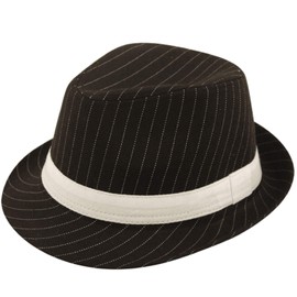 Adult Mens Ladies Black or White 1920s Gangster Pinstripe Great Gatsby Bugsy Malone Trilby Fancy Dress Hat (Black)