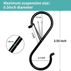 HEEASIGN S Hooks for Hanging, 3.5 inch Heavy Duty S Hook of Metal for Clothes Rails, Closet Hooks with 0.5-inch Safety Buckle, S Hook for Hanging Plants, Kitchen Utensil, Pots, Pans, Bags (18 PCS)