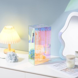 Lolalet Necklace Holder Organizer, Acrylic Jewelry Organizer with 24 Hooks, Rotating Clear Necklaces Display Box with Built-in Mirror, Dust-proof Jewelry Storage Case with Velvet Tray -Lasermirror