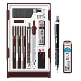 rOtring Isograph Technical Pen Master Set S0699420 | 3 Fineliner (0.10 mm, 0.30 mm, 0.50 mm), Mechanical Pencil (0.5 mm), Compass & Accessories, 10-Piece Set in Case | Set with Pencil 0.7 mm and Leads