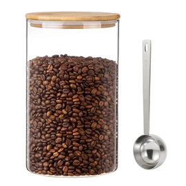 Foyofly Wide Glass Jar with Bamboo Lid Clear Glass Food Canister with Scoop Thickened Glass Storage Jar for Kithen Pantry Cookie Coffee Ground Bean Tea Laundry Flour Sugar (3.5L/118 OZ-1 PACK)