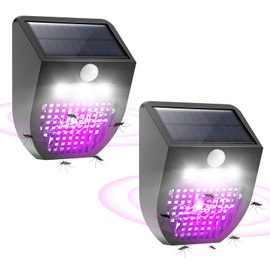 Bug Zapper Outdoor 2 Pack, RECHOO Upgraded 2-in-1 Solar Bug Zapper Mosquito Zapper Killer, Motion Sensor Outdoor Lights with 3 UV Lights, Waterproof Solar Powered Fly Zapper Killer Trap for Outdoor