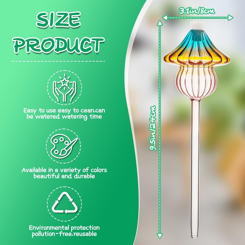 Plant Watering Globes Mushroom, Rainbow Gradient Color Glass Watering Bulbs,