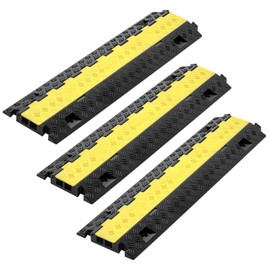 VEVOR 3 PCs Rubber Cable Protector Ramp, 2 Channel Heavy Duty TPU Floor Cord Hose Wire Cover, 1.2'' W x 1.1'' H Channel Size, Traffic Speed Bump with Flip-Open Top Cover, for Indoor Outdoor Use