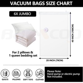 BAMCOO Vacuum Storage Bags 6 Jumbo Upgraded Vacuum Seal Bags for Bedding Blankets and Comforters Clothing, Space Bag Vaccine Sealed Compression Bag Suction for Storage Packing Travel Lugggage Jumbo