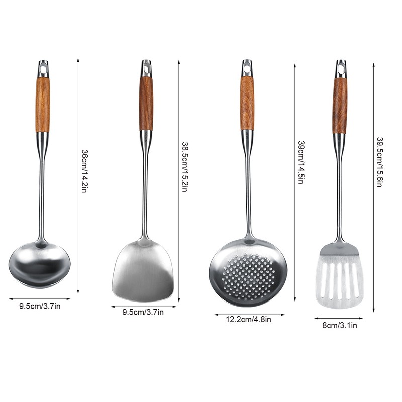 4Pcs/Set 304 Stainless Steel Rosewood Cooking Utensils Cookware Set Kitchen