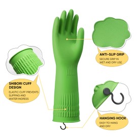 ccebwyny Rubber Cleaning Gloves with Hooks – 3 Pairs Reusable Dishwashing, Kitchen & Household Gloves, 15-Inch Long, Non-Slip (Medium)