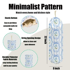 Bow Plastic Bag Holder, Wall Mount Grocery Bag Holder for Plastic Bags, Blue Stripes Reusable Grocery Bags Storage Dispenser for Home Kitchen Pantry Decor, Flower Gifts for Women Mom, 22.5x9 Inch